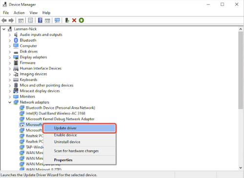 actualizar driver en Device Manager