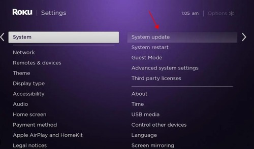 update Roku software