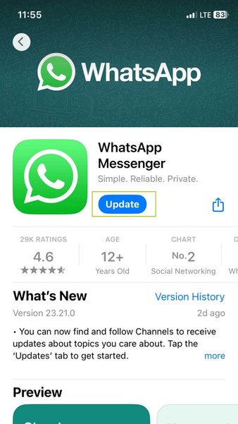 update whatsapp