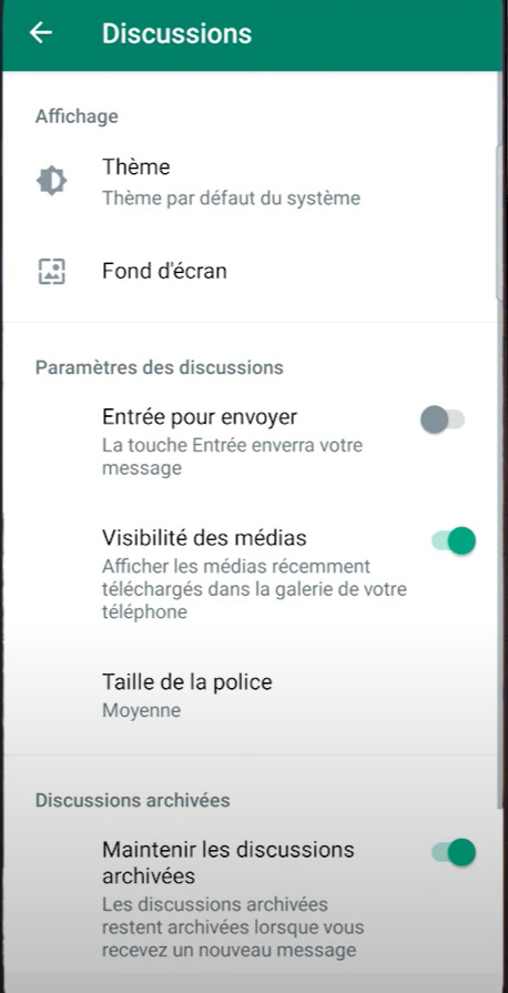 Visibilité des médias sur WhatsApp