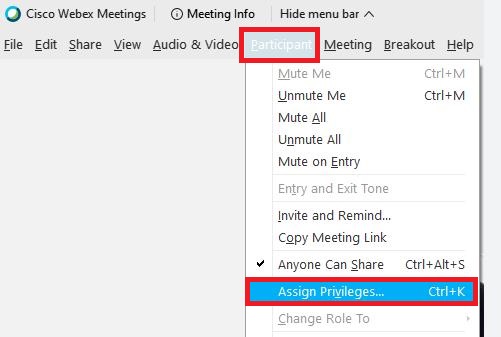 Webex Assign Privileges