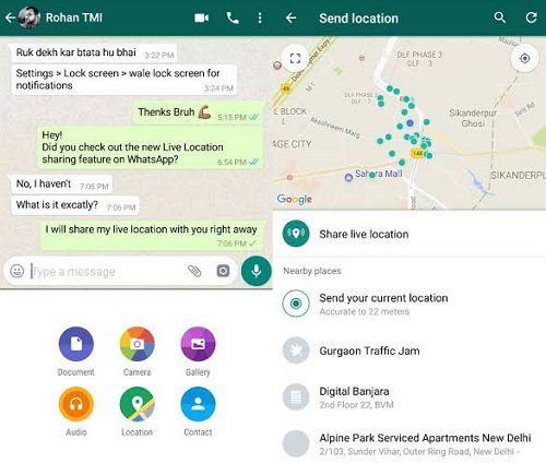 WhatsApp location sharing