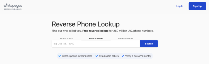 Whitepages phone look up