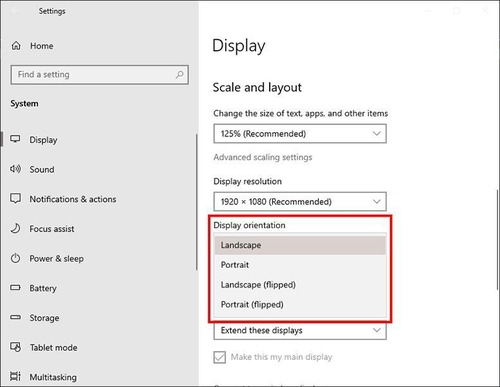 change display orientation on Windows