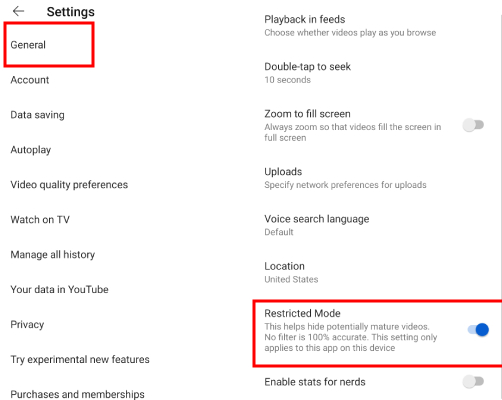 turn on YouTube Restricted Mode