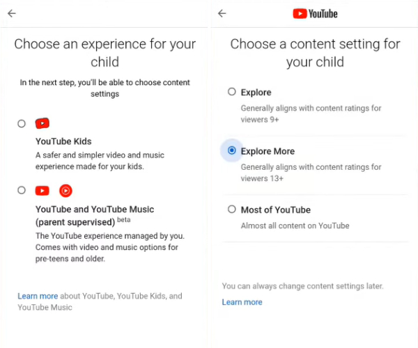 Google Family Link establece controles parentales en YouTube