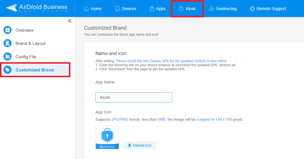 access kiosk customized brand settings