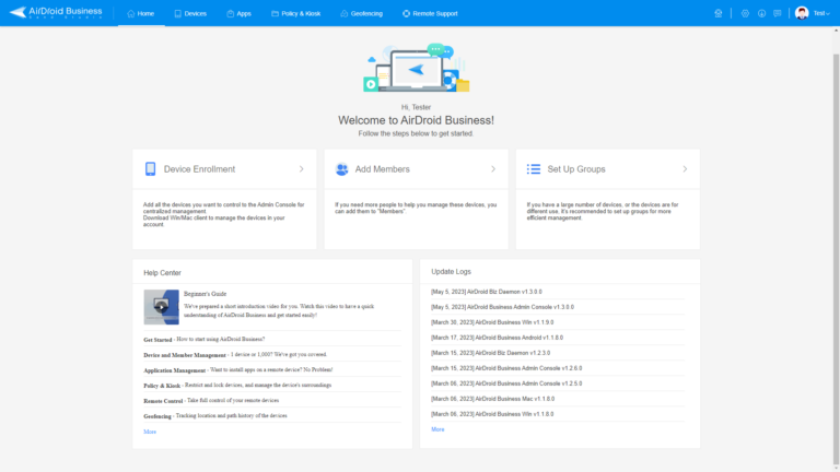 Contrôleur Web - Console d'administration AirDroid Business