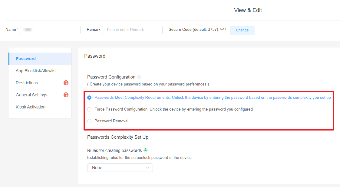 Configure Password