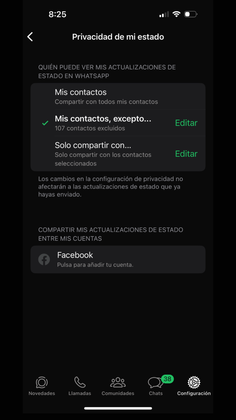 ocultar estados en WhatsApp a algunos contactos