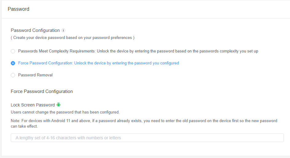 Force Password Configuration
