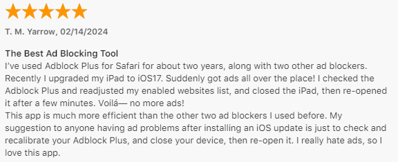 reseña del usuario de Adblock Plus