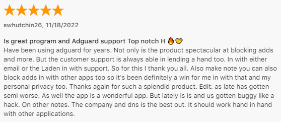 reseña del usuario de AdGuard Pro