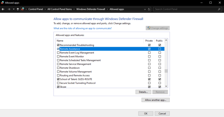 allow remote assistance through firewall