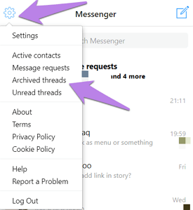 mensagens arquivadas no messenger