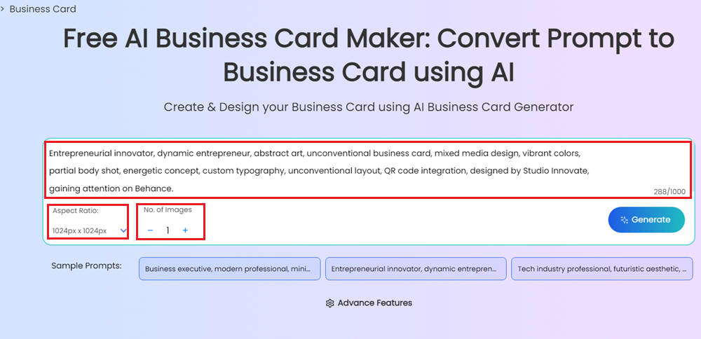 create business card with AppyPie AI