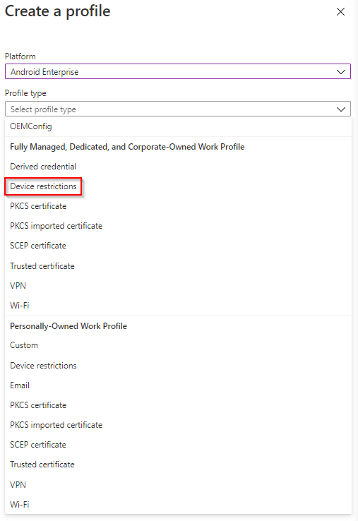 device restrictions for android