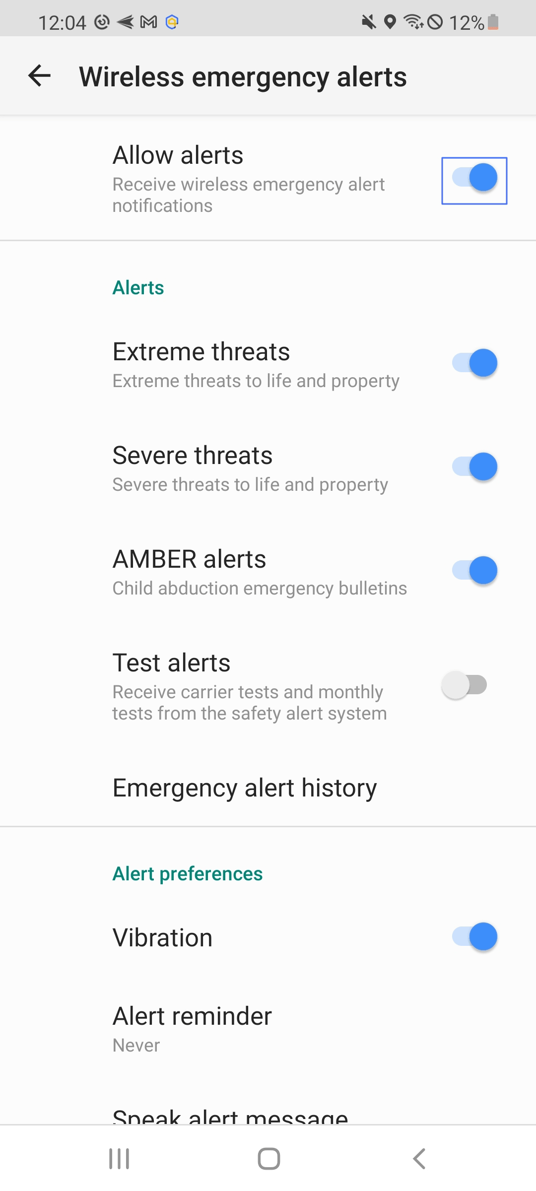 enable Wireless Emergency alerts