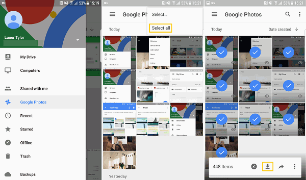 google photos to device