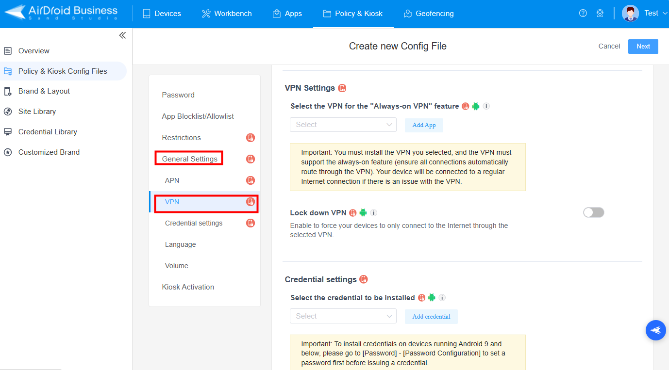 locate vpn settings