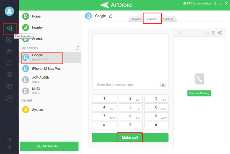 make call airdroid