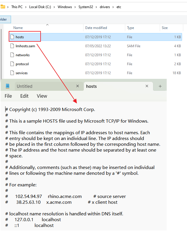 open hosts file