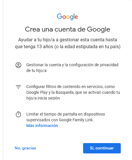 Gestionar la cuenta de tus hijos en google.
