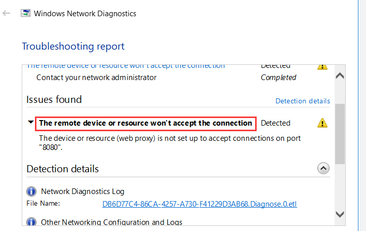 remote device or resource won’t accept the connection