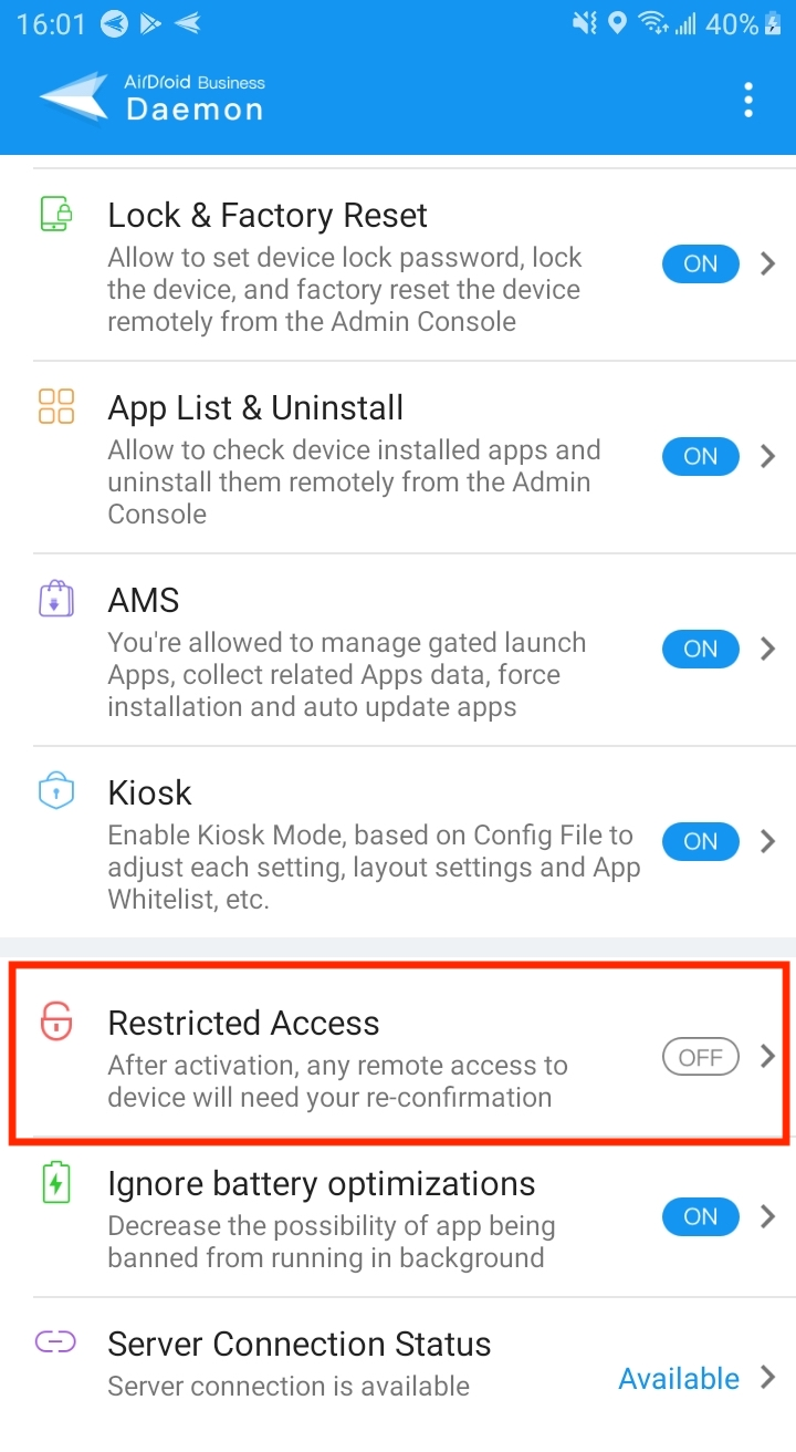 restricted access on AirDroid Business