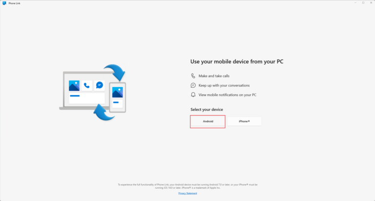 select Android to connect Phone Link
