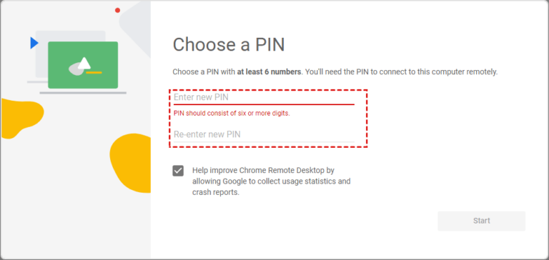 set PIN for chrome remote desktop