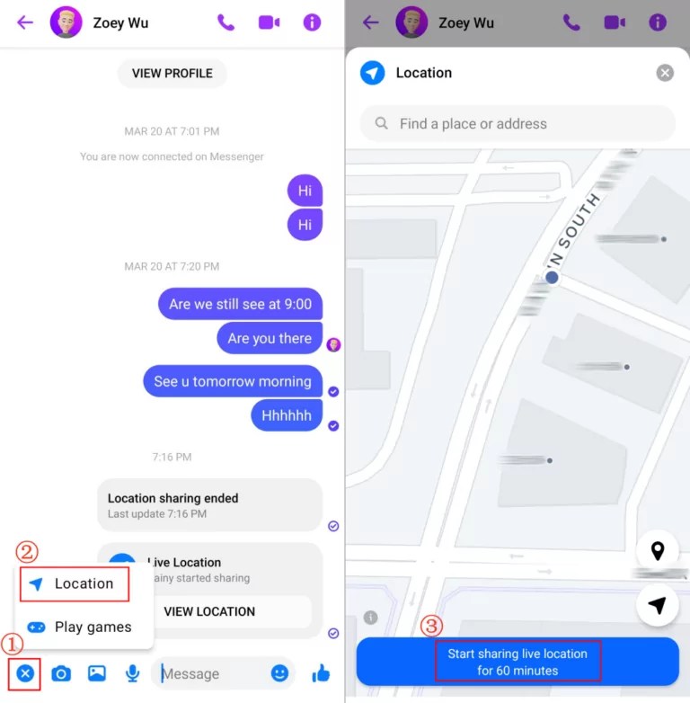 share live location on Messenger Android