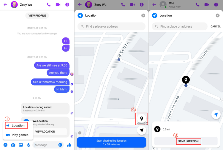 share pinned location on Messenger Android