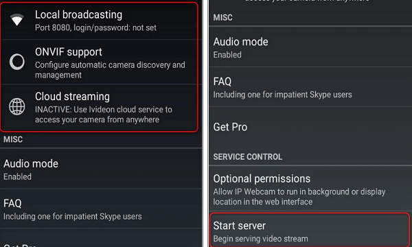 start sever ip webcam