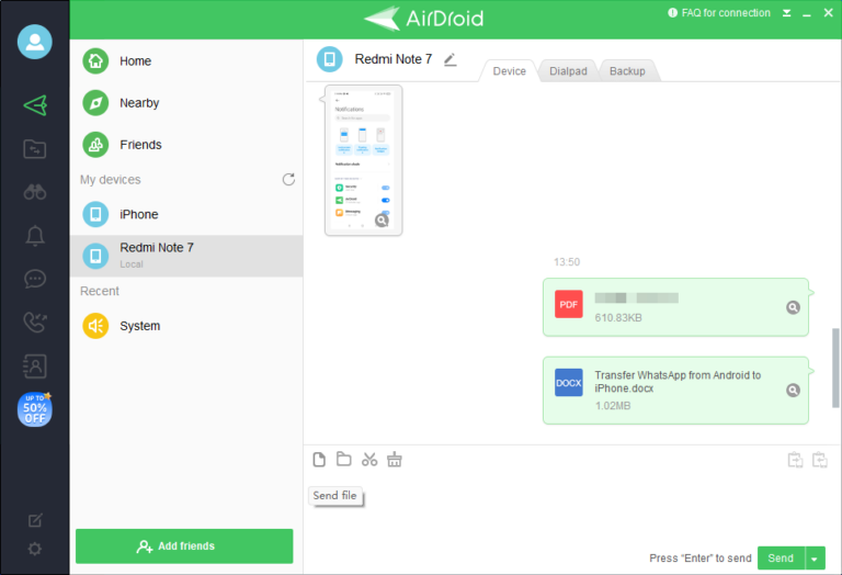 transfer files with Airdroid