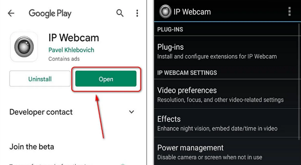 use ip webcam app