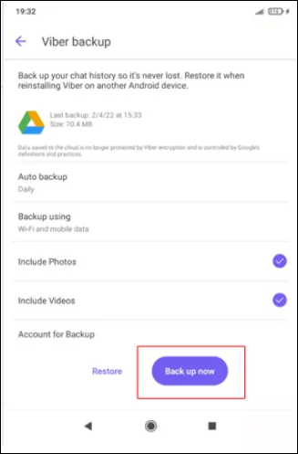 viber バックアップ google drive