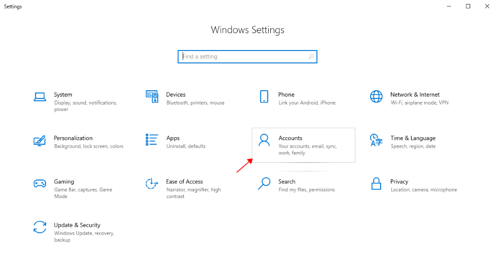 windows 10 settings account